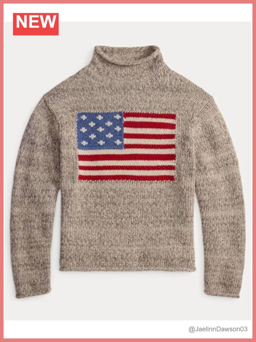 Womens Vintage American Flag Sweater Long Sleeve Turtleneck Knitted Pullover - Picture 3 of 3